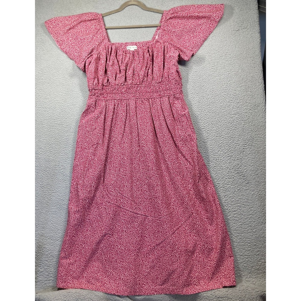Ava & Viv Midi Dress Womens XXL Pink Floral Feminine Cottage Core Prairie Boho